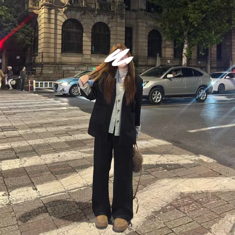 秋冬新款大码女装宽松显瘦牛仔拼接外套+半身裙显瘦套装阔腿裤