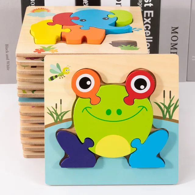 婴幼儿童木质立体拼图益智玩具积木1一2-3D周岁半6男孩女宝宝早教