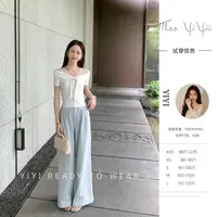 【蓝白记忆】<中秋国庆大狂欢>小个子显瘦白色假两件短袖高腰阔腿裤