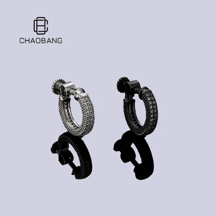 chaobang/潮邦 铜合金耳饰 螺旋扣满钻无耳洞耳夹耳环高级感饰品