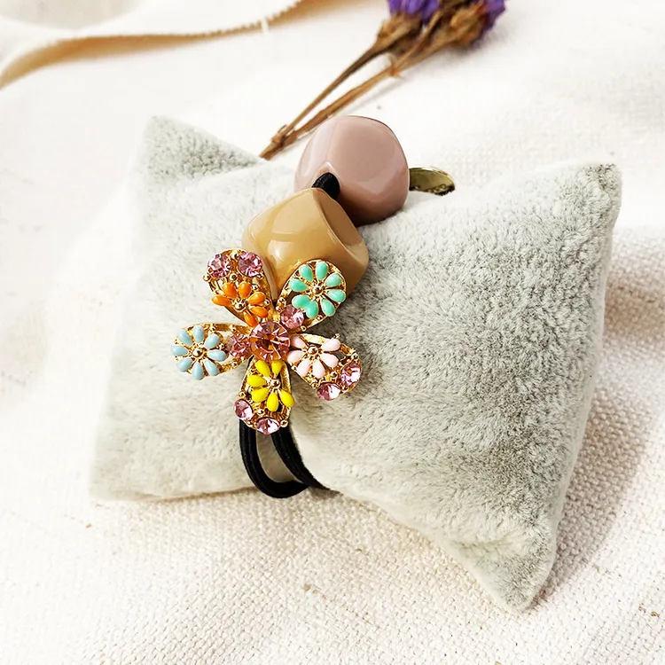 韩式小清新发饰花朵镶钻发绳女韩版发饰简约发圈可爱头绳CL