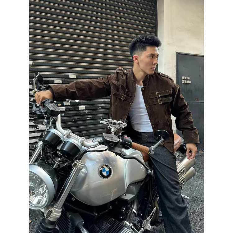 MASONSOUL 美式cleanfit拼接设计仿麂皮高级感夹克男女短宽外套