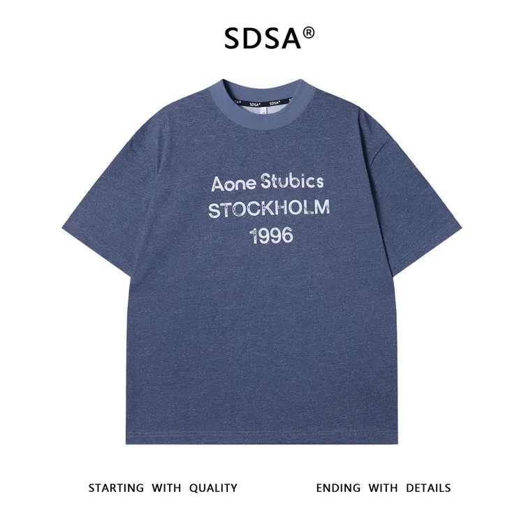 夏季高级感新款男士复古字母数字印花圆领短袖T恤宽松休闲上衣