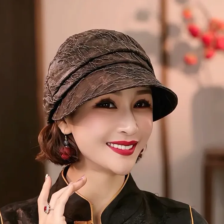【油丝鸭舌帽】布塔重磅桑蚕丝油丝香云纱鸭舌帽复古高级帽子2175
