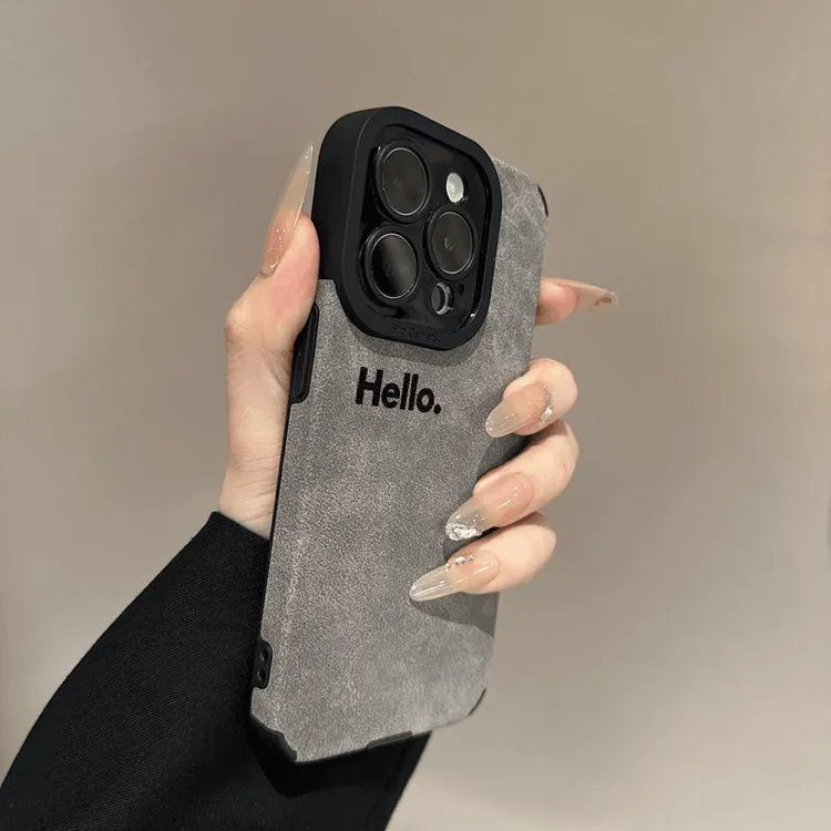 hello简约英文适用于iPhone16Pro苹果手机壳耐脏全包防毛皮软壳