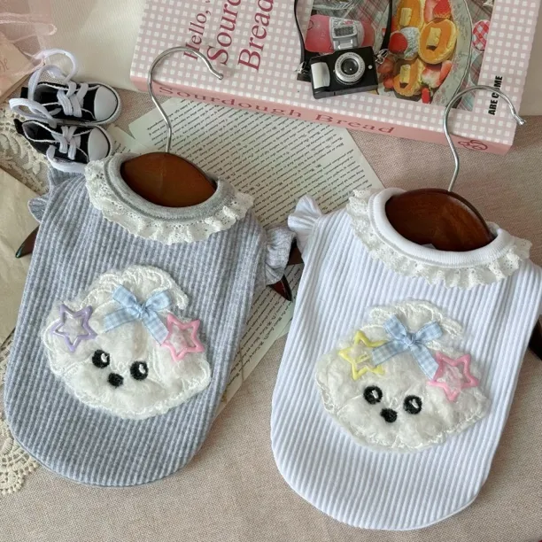 宠物衣服秋款坑条蝴蝶结发夹泰迪比熊马尔济斯小型犬猫服饰