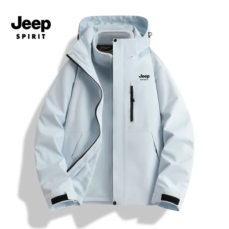 JEEPSPIRIT吉普秋冬户外男女三合一保暖防风防水连帽夹克外套