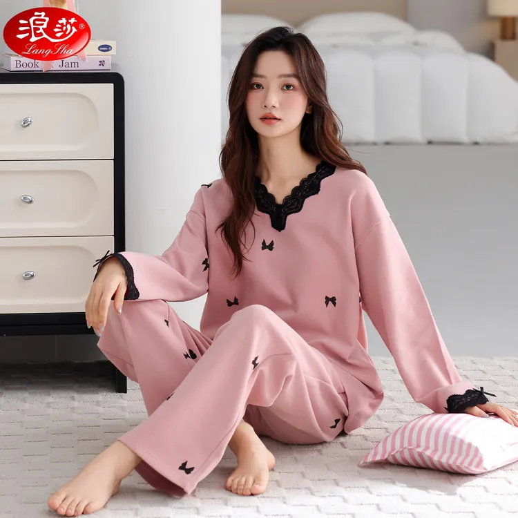 浪莎睡衣女秋冬季德绒加绒2025年新款大码休闲粉色保暖家居服套装