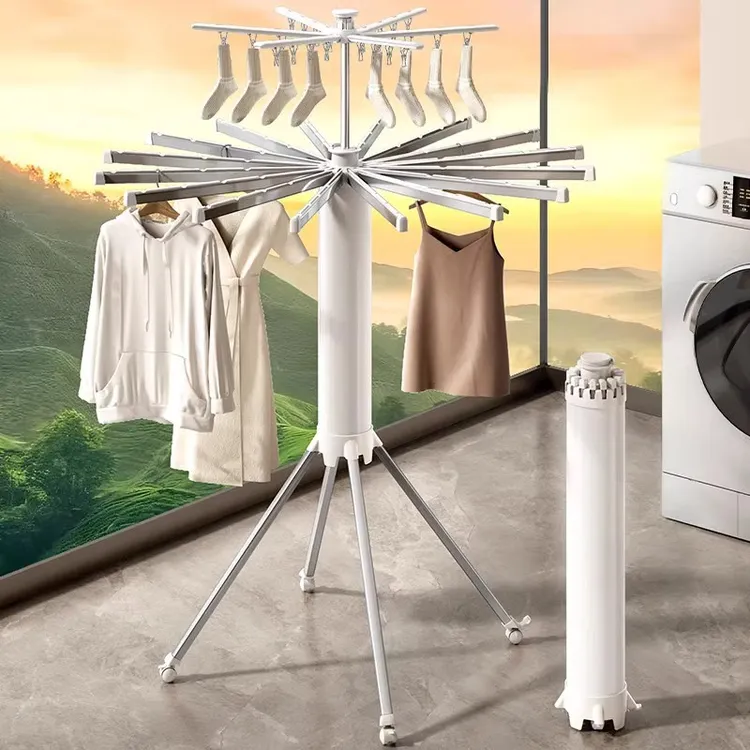 德国晾衣架阳台家用高端多功能可折叠隐形室内移动章鱼晒衣架收纳