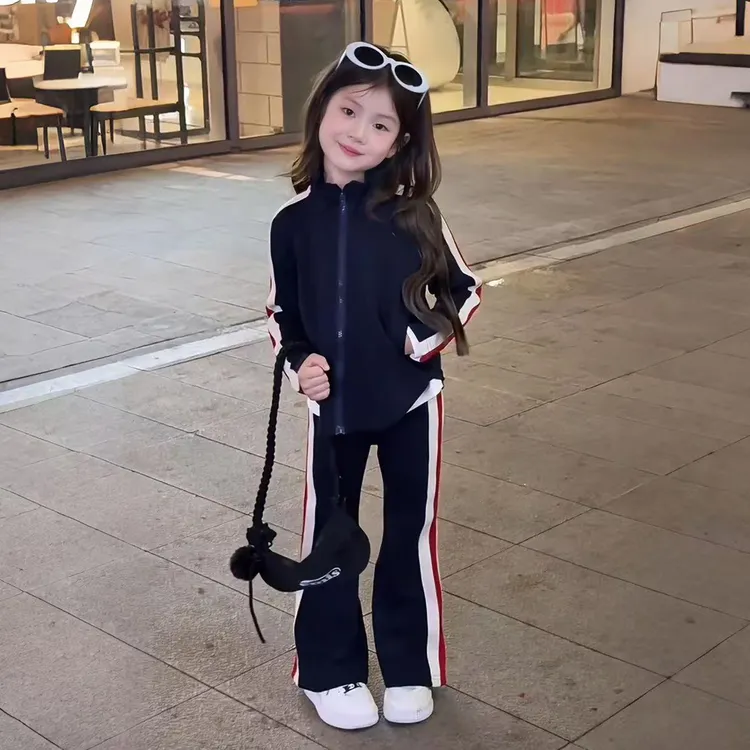 女童运动套装春秋季2025新款洋气儿童外套春装女孩喇叭裤两件套