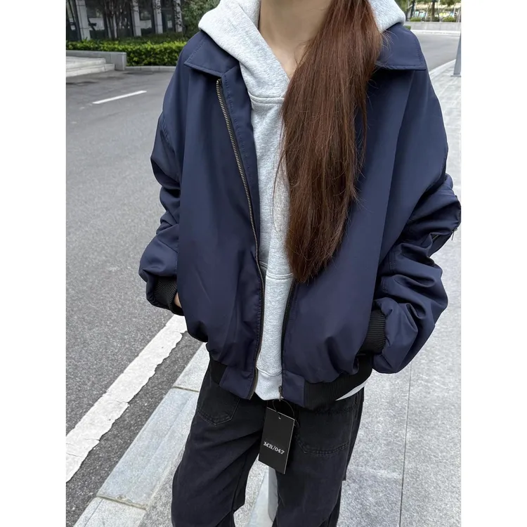 cleanfit藏青色飞行夹克男秋季美式潮牌痞帅高级感外套短款棒球服
