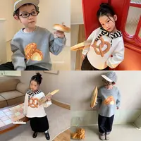 豆几妈 8/18儿童手绘面包印花长袖卫衣男女童秋装圆领上衣春秋款