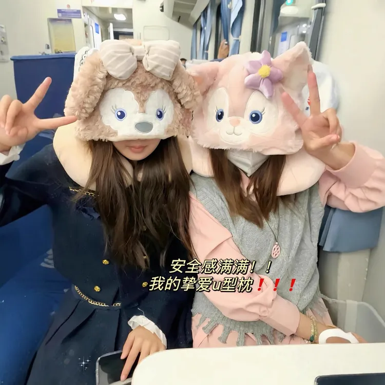 新款秋冬旅行u型枕卡通帽子飞机枕可爱护颈史迪款头连帽便携学生