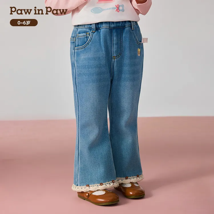 PawinPaw童装25年秋冬新款女宝宝牛仔喇叭裤拼接百搭PCTJF4T81E
