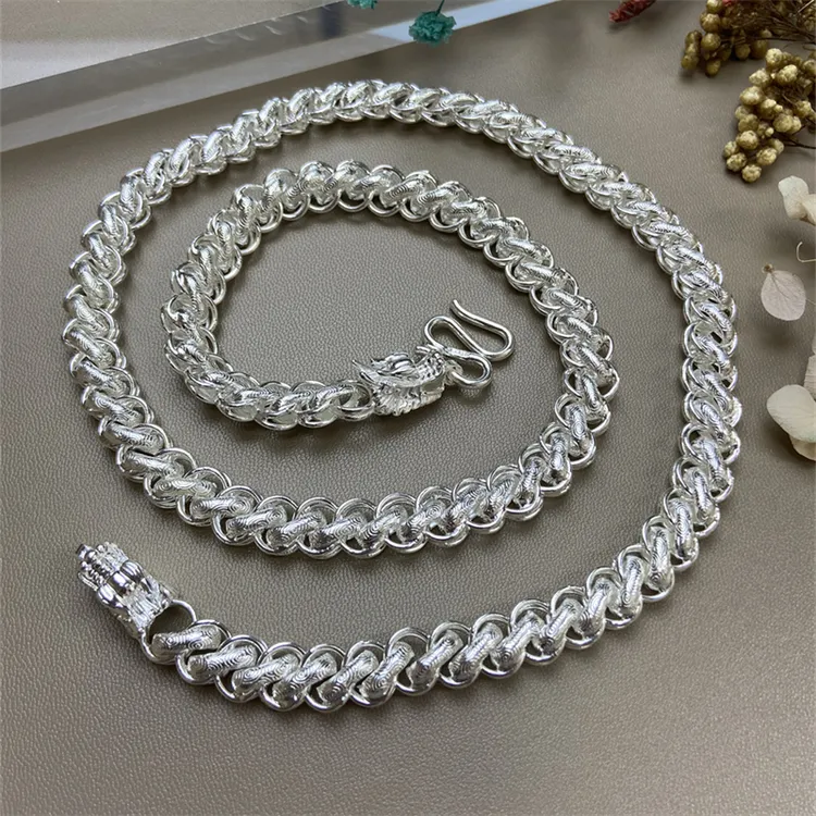 链子足银 龙头泰国链足银999纯银项链男粗款霸气潮痞帅气手工韩版