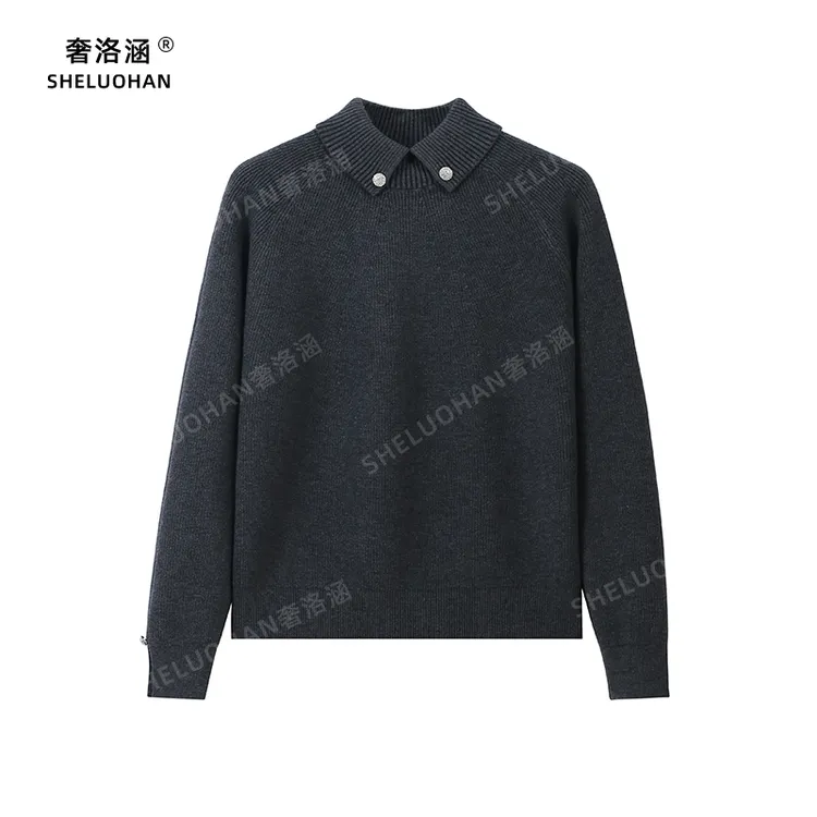 翻领纽扣加厚毛衣女秋冬新款安迪绒宽松慵懒风简约百搭打底针织衫