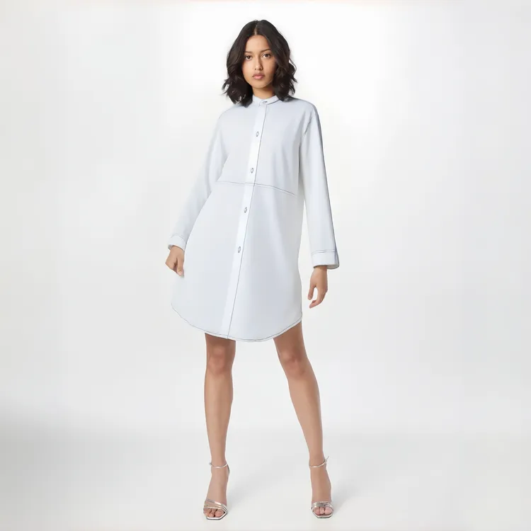 女士中长款立领连衣裙BB0407复古港风长袖衬衫连衣裙