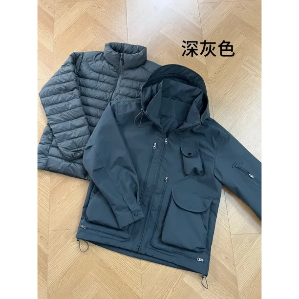 甄哥定制90白鸭绒真两件冲锋衣冬季三防面料内胆可拆卸羽绒服
