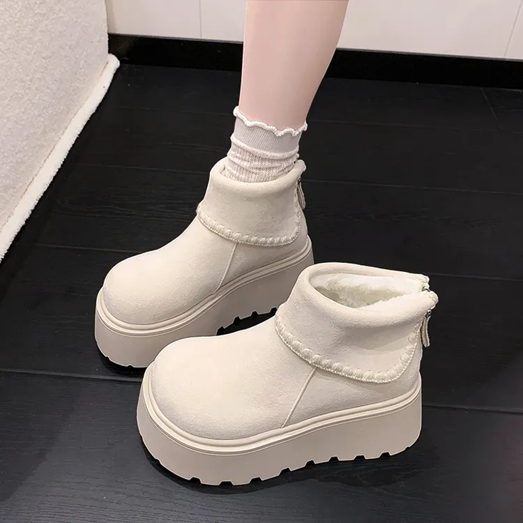 白色东北厚底雪地靴女款2025新款冬季加绒加厚保暖女性雪地棉鞋子