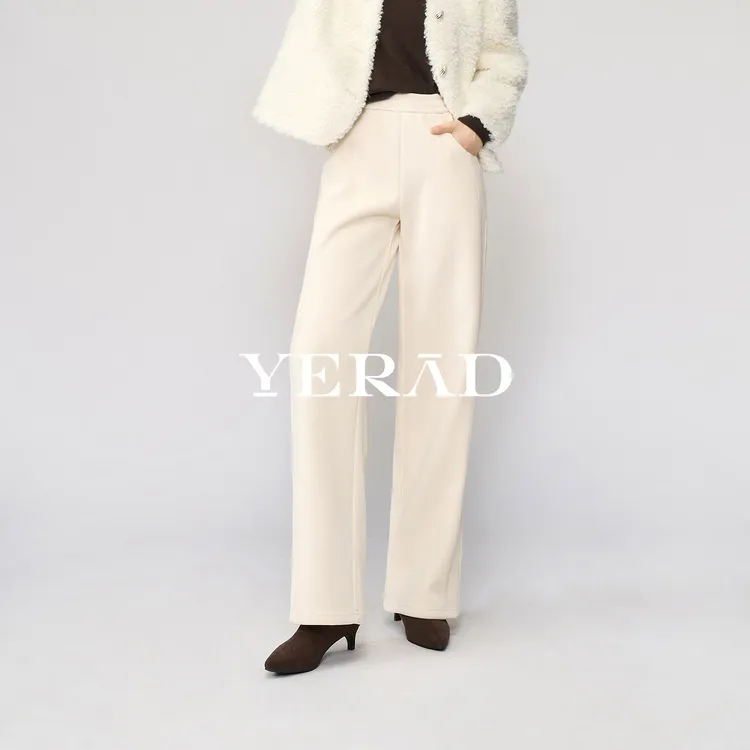 娅丽达雪尼尔加绒窄版阔腿裤女冬新款时尚百搭显瘦修身高腰直筒裤
