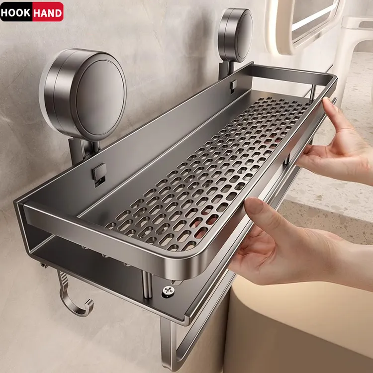 太空铝卫生间吸盘置物架壁挂式免打孔浴室毛巾架洗漱台多功能收纳