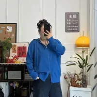 YZJ【莱恩演奏】秋季连帽双头拉链大码慵懒风长袖针织休闲开衫女