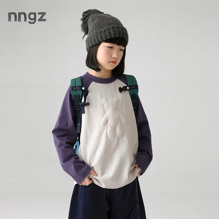 NNGZ设计师立体小熊女童插肩长袖卫衣秋冬季柔软亲肤儿童套头上衣