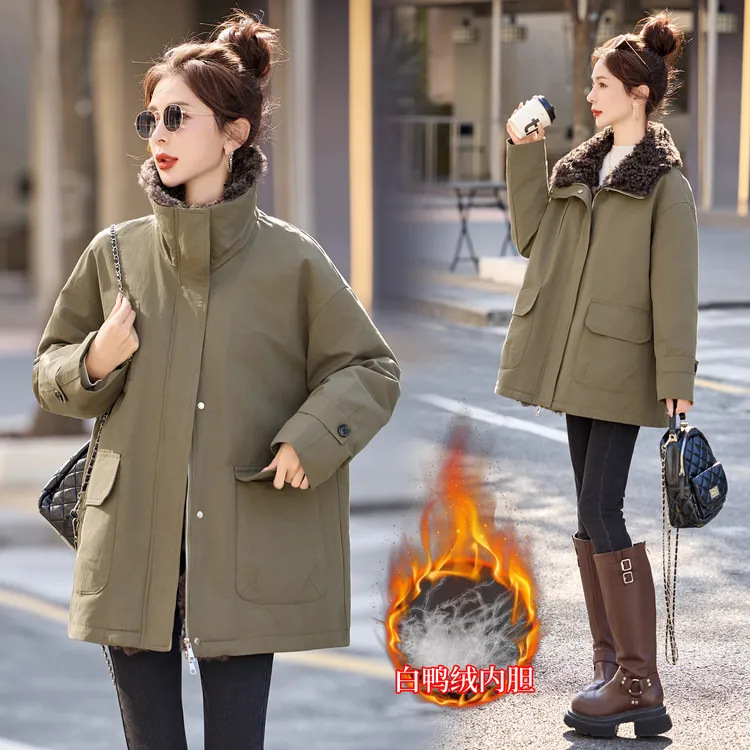 派克服羽绒服女款爆款2025新款保暖冬季外套妈妈休闲白鸭绒加厚