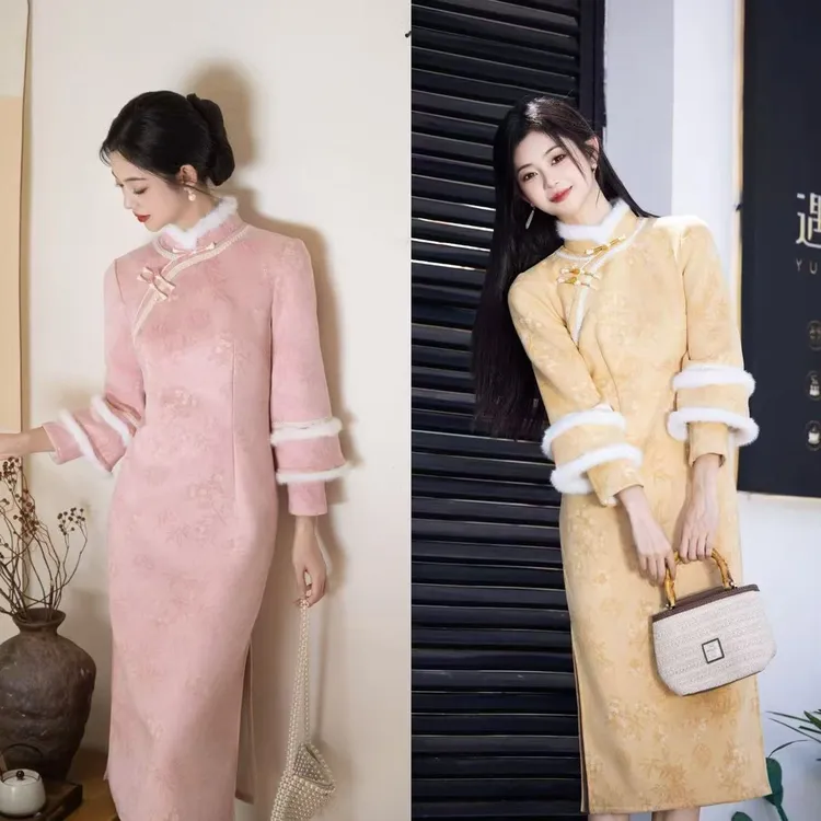 【花海】上上签冬季新款新中式气质修身旗袍日常复古优雅中国风加厚