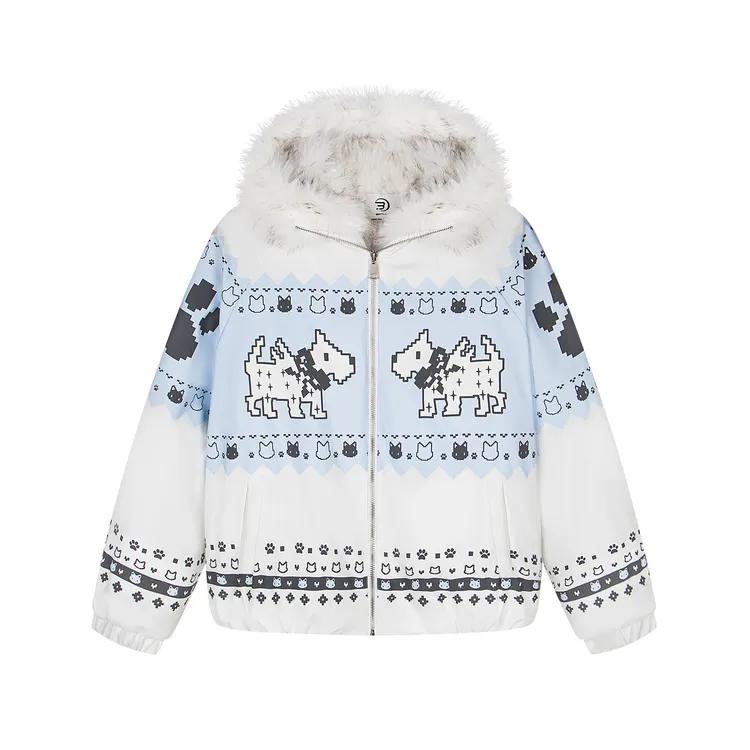 AMER  美式复古秋冬小狗彩色撞色 费尔岛座山雕棉服 