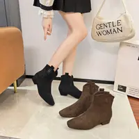 【猫耳朵】一脚蹬马丁靴方头秋冬短筒骑士靴短筒街头风中跟25-702绒