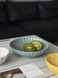 p121 简约陶瓷深盘窑变蓝绿沙拉盘8英寸汤菜盘 微瑕 凑满20发货