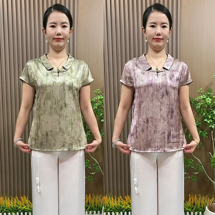 妈妈装夏季盘扣新中式小衫2025新款中老年女装夏装翻领气质上衣