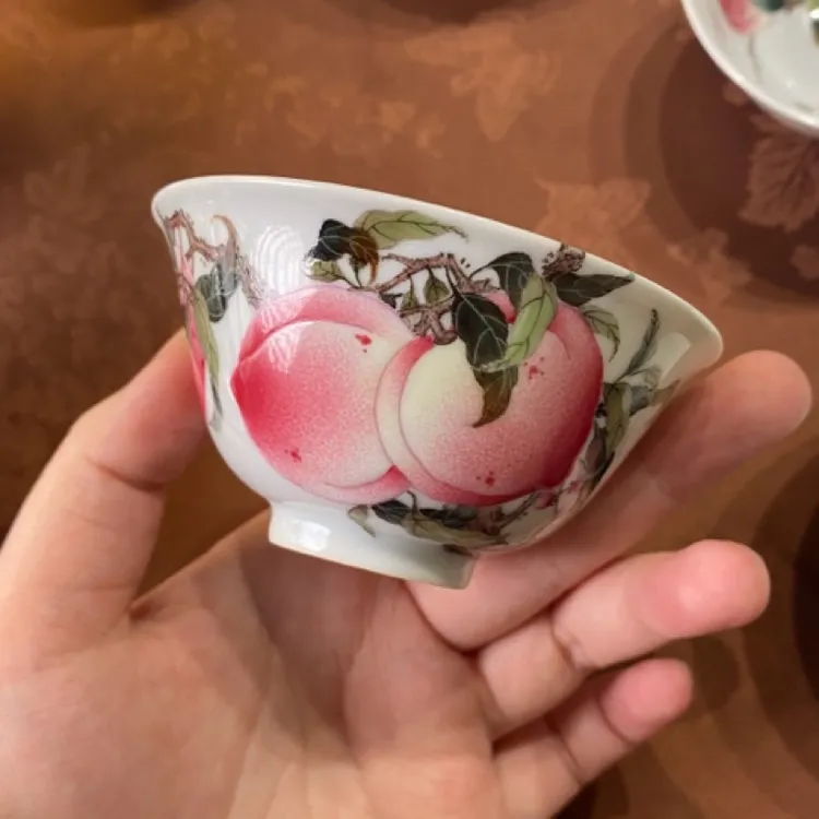 【在川观物】景宫瓷园粉彩寿桃过枝杯陶瓷手绘主人杯岩茶茶杯复古