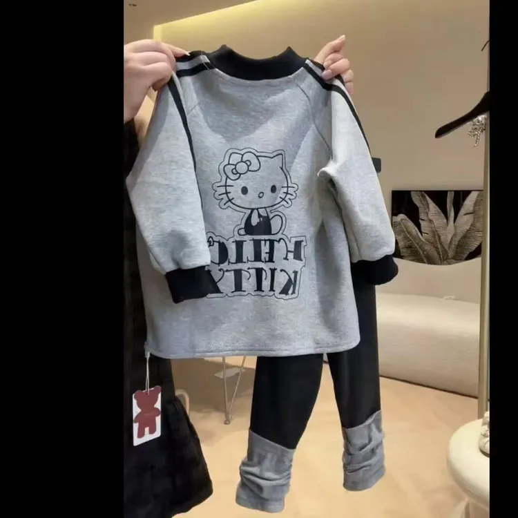 【亲子装】两件套KT圆领卫衣套装女童秋装休闲堆堆袜裤大版型T恤 