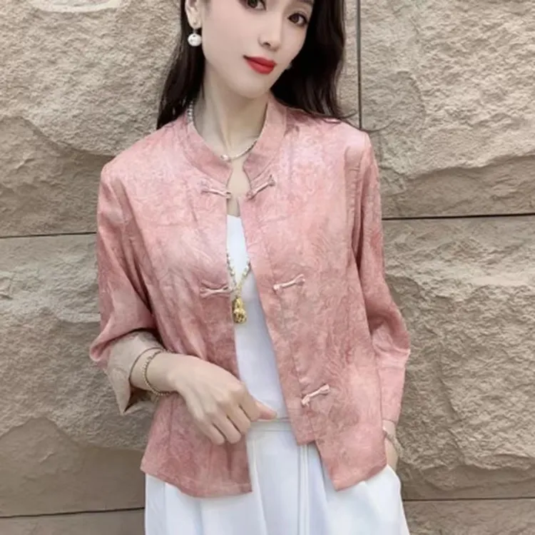 新中式2025春夏新款时尚休闲国潮风九分袖小香风上衣女百搭外套