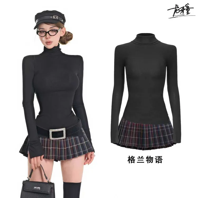 龙牙童推荐【格兰物语】时尚套装长袖法式高领轻熟风短裙纯欲风女装