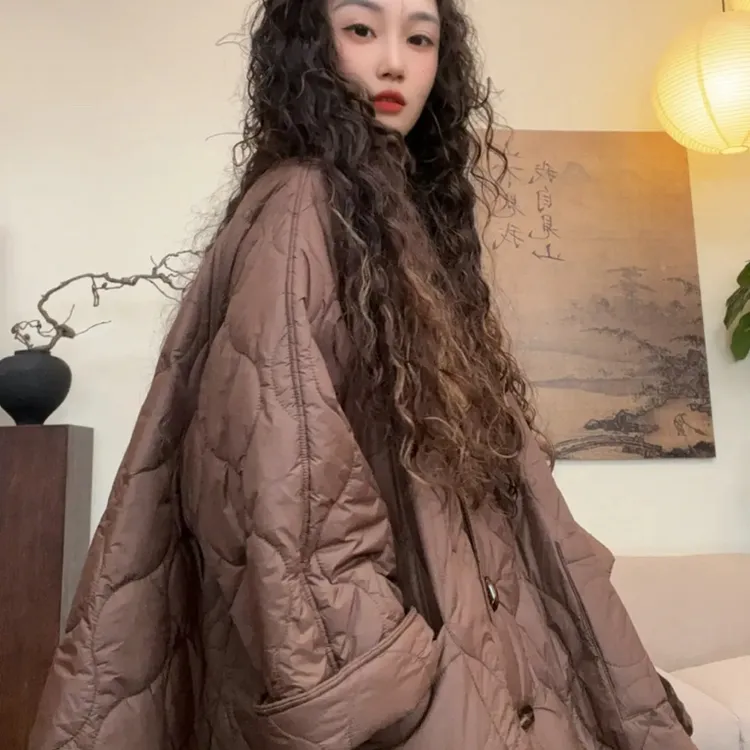 秋季新款复古洋气减龄宽松气质百搭时尚气质显瘦纯色宽松棉服外套