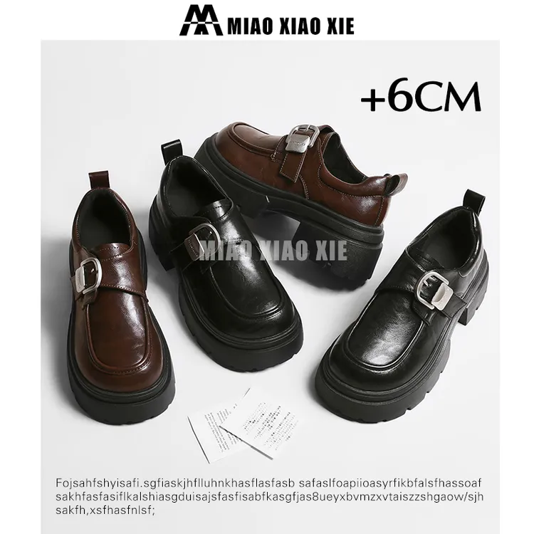 新款增高6cm厚底学院风浅口英伦乐福鞋复古时尚百搭小皮鞋