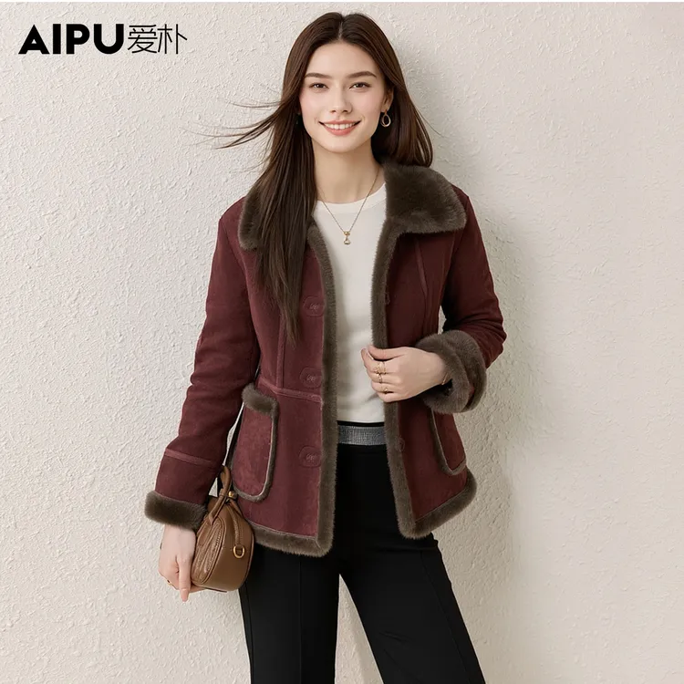 【认准正版】爱朴大码女装冬季洋气加绒保暖厚款翻领显瘦外套77205