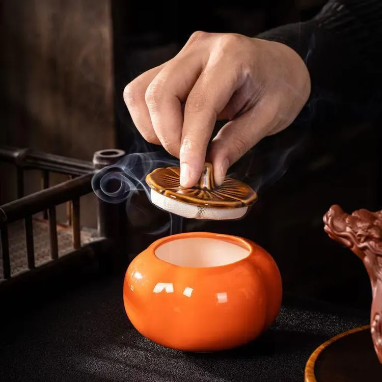 福利柿柿如意烟灰缸带盖陶瓷创意个性潮流轻奢防飞灰客厅寓意摆件