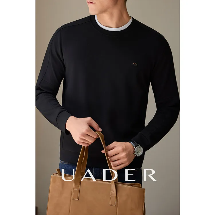 UADER男装圆领卫衣26秋季新款休闲百搭套头长袖T恤简约打底上衣