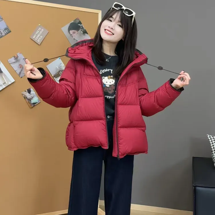 【马年红色羽绒服】上身很保暖羽绒服连帽一手长遮盖臀部外套衣长65