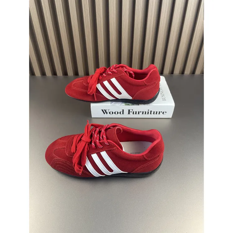 真皮红色德训鞋女2025年秋季新款软底系带休闲运动阿甘鞋覆古百搭