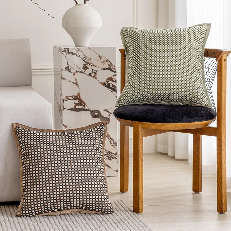 ins雪尼尔沙发抱枕套现代简约样板间装饰靠枕床上网红格子靠垫套