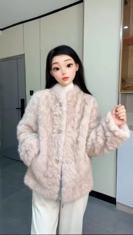 纯色保暖加绒加厚款女短外套毛绒气质秋冬短款