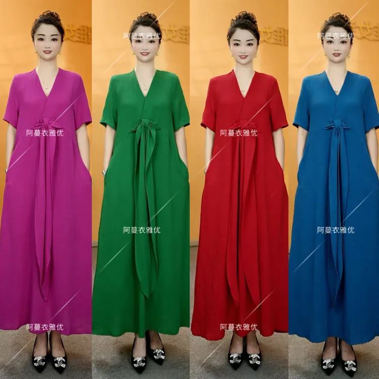 【衣雅严选】8189-2150#新款时尚弹力皱大版宽松显瘦长款连衣裙