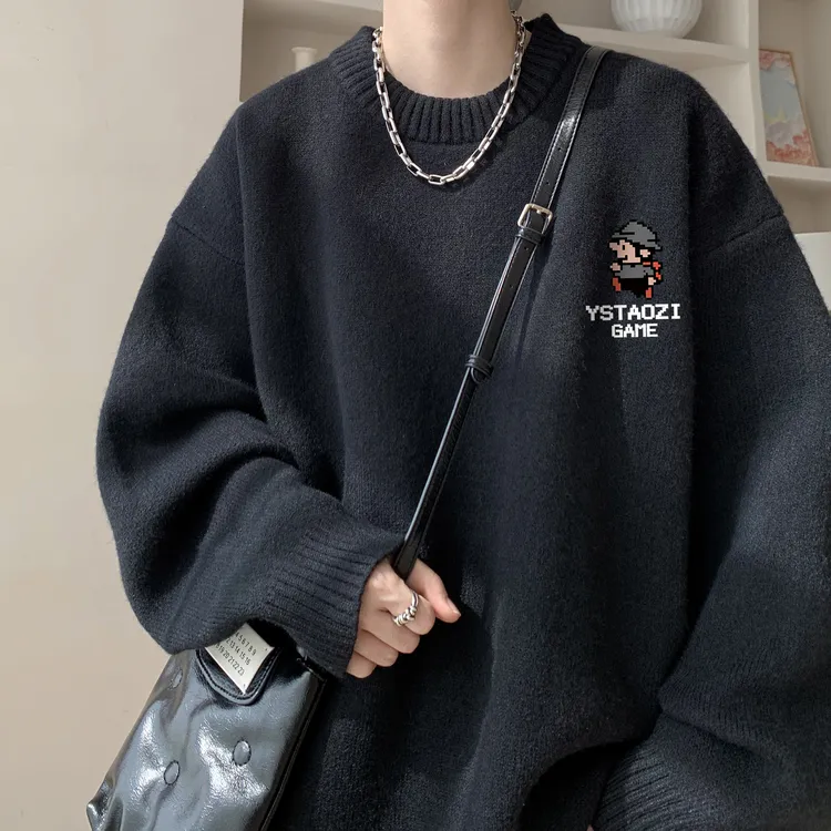 加肥加大码300斤美式针织衫圆领毛衣男秋冬加厚保暖宽松长袖上衣