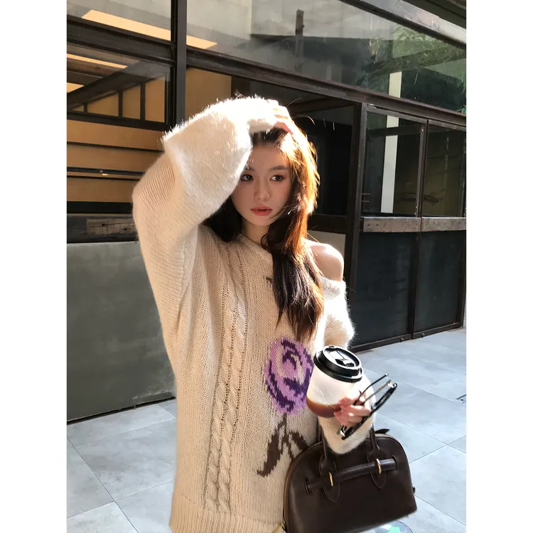 【莫奈玫瑰】RARE ZZ 新款超好看法式复古慵懒玫瑰花朵套头毛衣