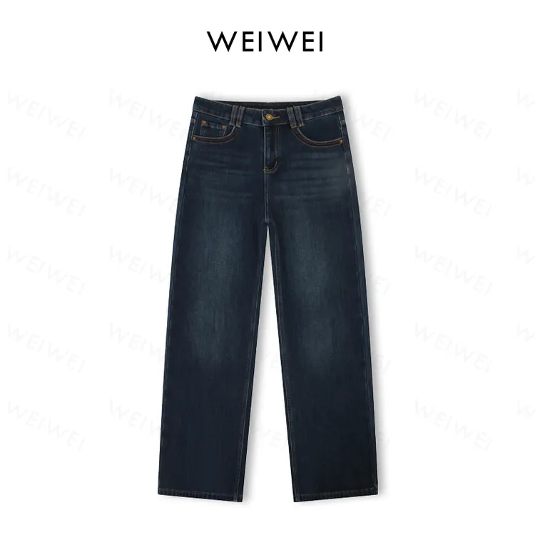 “双裤耳”口袋绳绣加绒阔腿牛仔裤LW5906